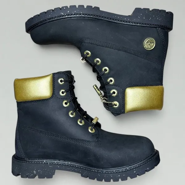 Timberland 6” Heritage Waterproof Nubuck Cupsole Boots in Black/Gold - Image 7
