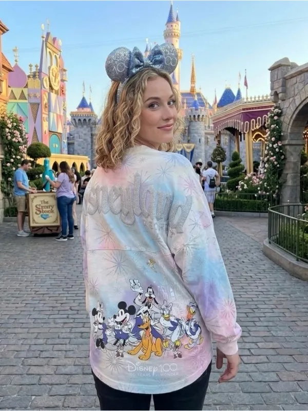 Mickey & Friends 100 yr Anniversary Pastel tie dye Disneyland spirit jersey XS - Image 3