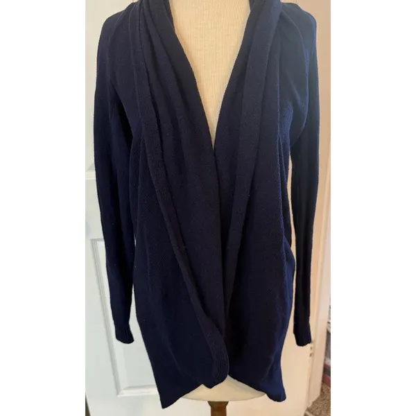 Lilly Pulitzer Cardigan Sz Small Navy Blue Shawl Collar Long Open‎ Front Casual - Image 8