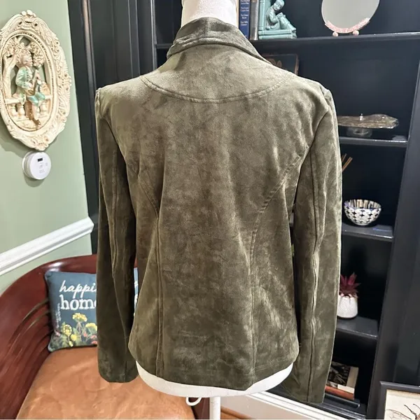 Lulus Green Faux Leather Velvet Moto Jacket Size M - Image 9