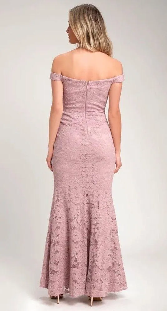NWT Lulus Swept Up Maeve Pink Lace Off-the-Shoulder Mermaid Maxi Dress Medium - Image 16