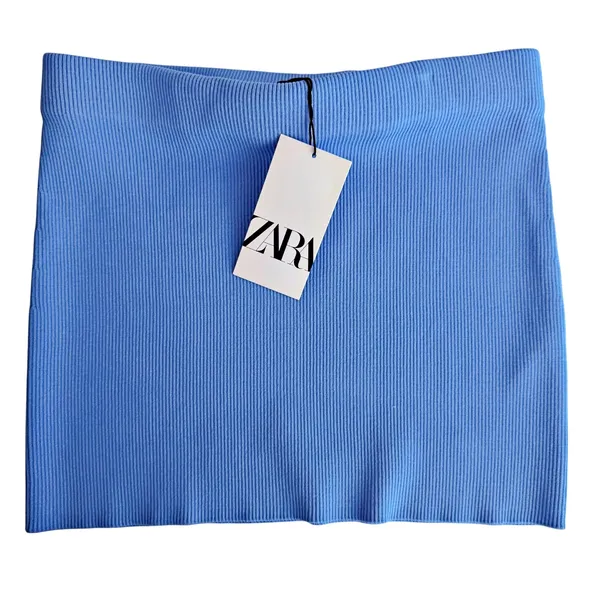Zara Sky Blue Ribbed Knit Mini Skirt NWT Summer - Image 3