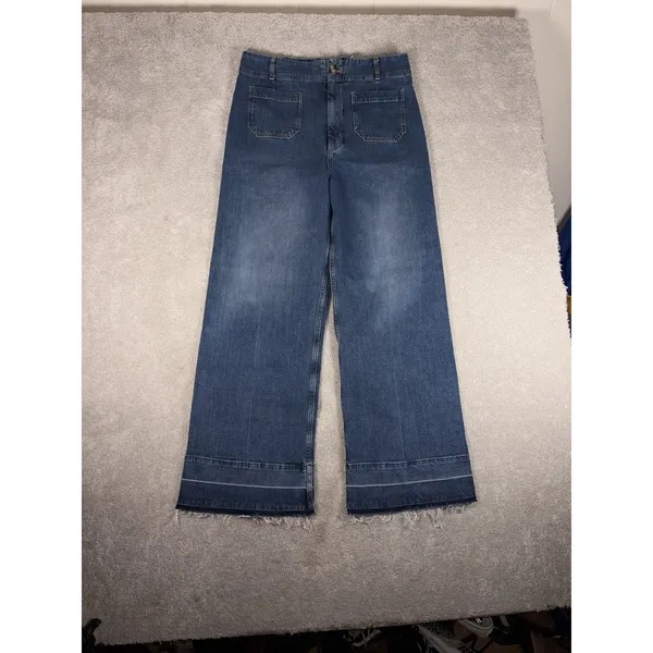 pilcro the skipper jeans 32 tall raw hem‎ Wide Leg Crop Jeans Denim (33x31) - Image 2