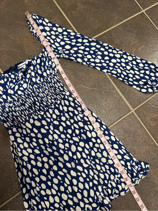 Reformation Rue Long Sleeve Mini Dress Crepe Spotted Lolita Blue White 0 - Image 11