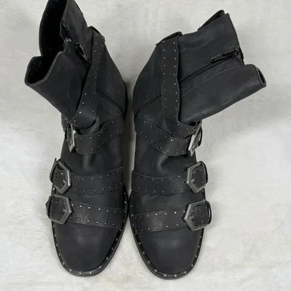 Free People Cyd Buckle Boot‎ Black Leather Studded Moto Ankle Boots Spain 36 - Image 3