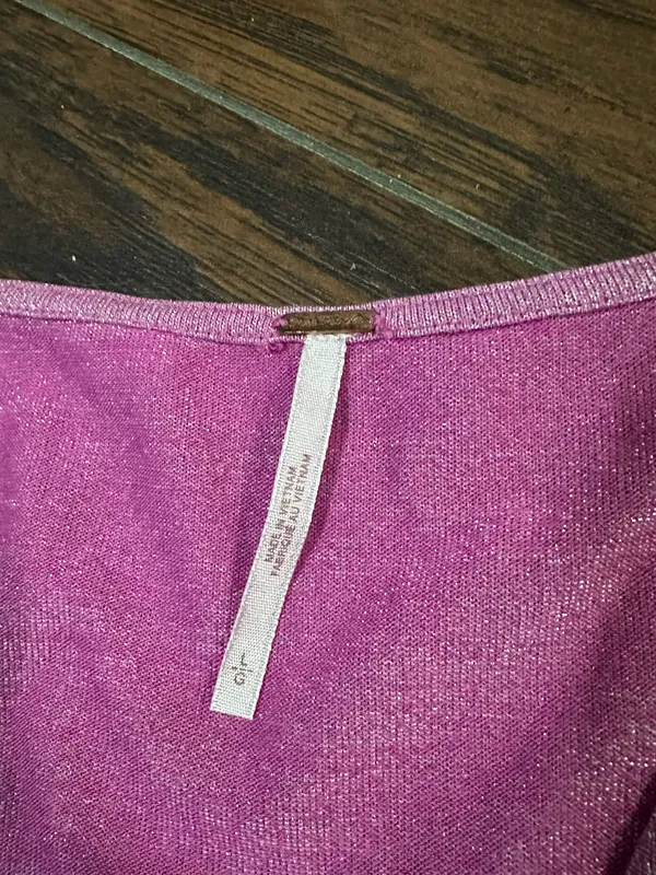 Free People wanna dance convertible Metallic pink purple shoulder tie sleeveless top - Image 4