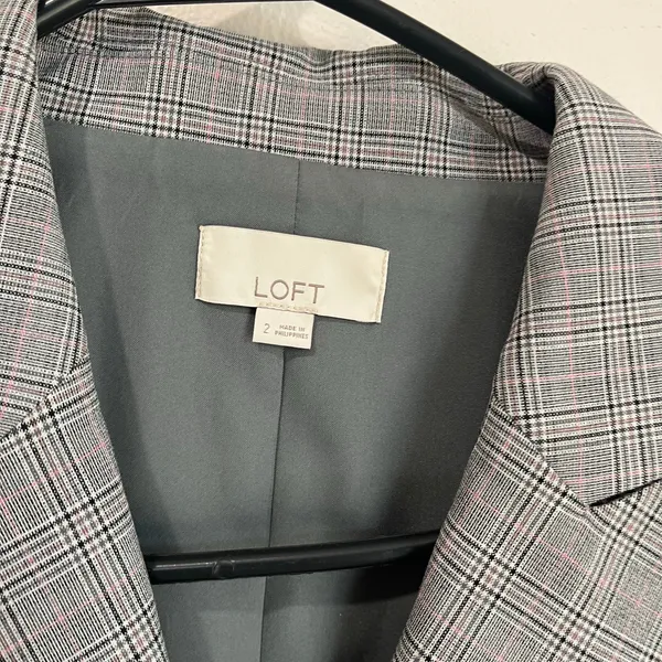 LOFT Blazer Size 2 Gray Plaid Double Breasted Career Office‎ Jacket - Image 4