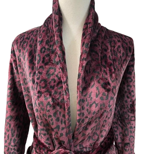 Natori Private Luxuries Leopard Animal Print Ultra Soft Fleece Long Robe M - Image 4