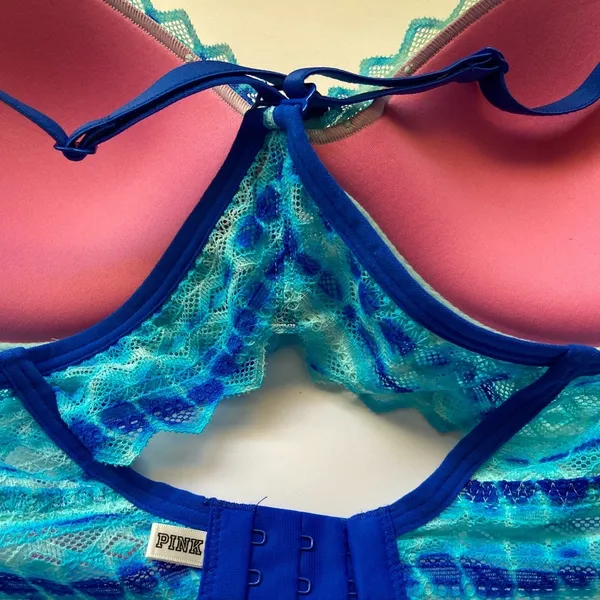 PINK Victoria's Secret Blue Lace Racerback Bra SZ L - Image 10