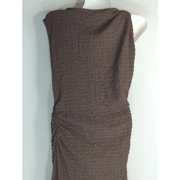 Zara Expresso Brown Textured Knot Ruched Side Maxi Dress LARGE Modest‎ Preppy - Image 11