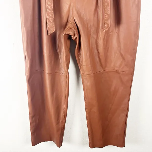 FREE PEOPLE Faux Leather Camel Paperbag Tie Waist Raw Hem Pants 14 Boho Chic - Image 7