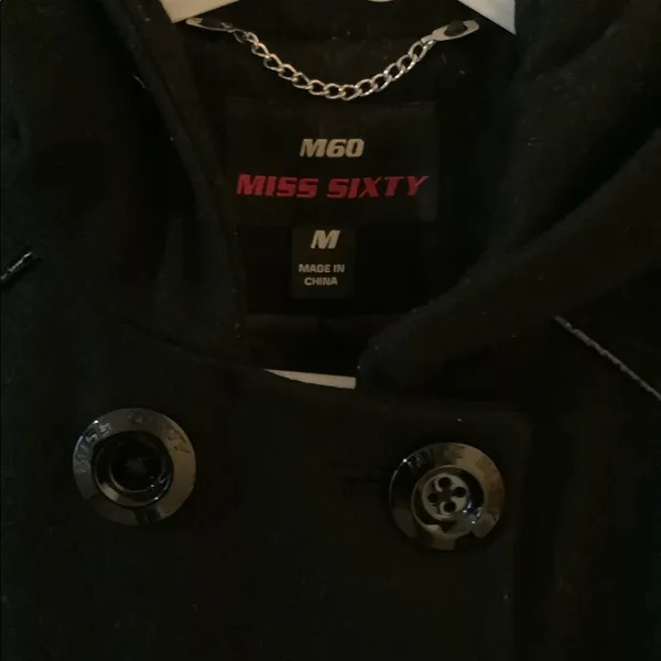 Miss sixty black wool jacket coat medium button down belted mid length - Image 3
