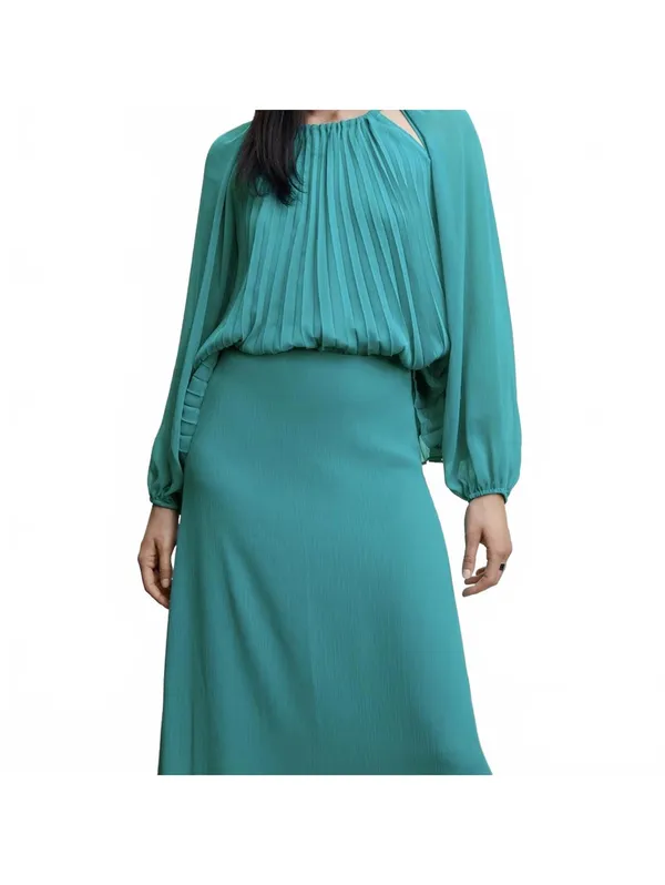 Mango High-Waist Long Flowy Maxi Skirt Turquoise Green Blue NWT Size XS - Image 6