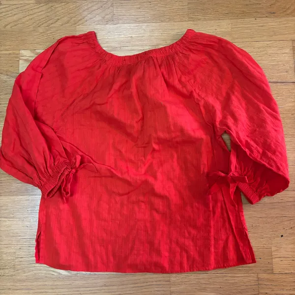 Cleobella Rylan Red Organic Cotton Coastal Preppy Tie Neck Button Up Blouse S - Image 5