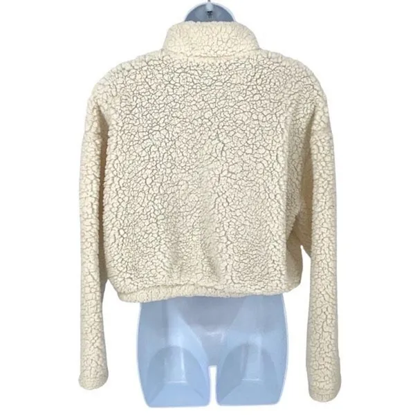 PacSun Womens Midrift Sherpa 1/4 Snap Cropped Pullover Sweater Off White Small‎ - Image 4