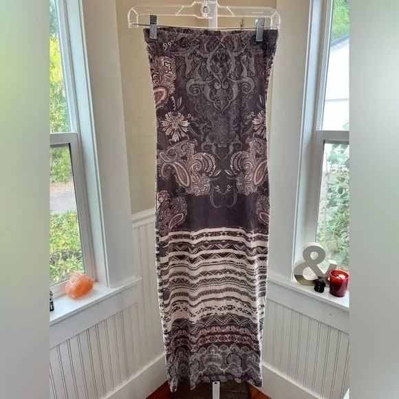 Windsor Strapless Midi Dress Small Boho Paisley Print Suede Effect Y2K 90s USA - Image 3