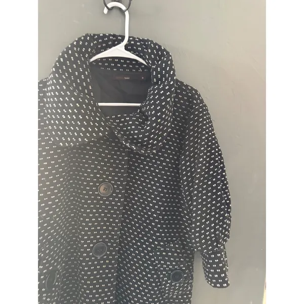 Hazel Womens Black White Twee Coquette Academia Button Front Pea Coat‎ Size M - Image 3