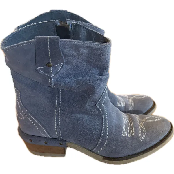 Sundance‎ Womens Western Ankle Boots Blue Suede Embroidered Side Zip 7.5 - Image 3