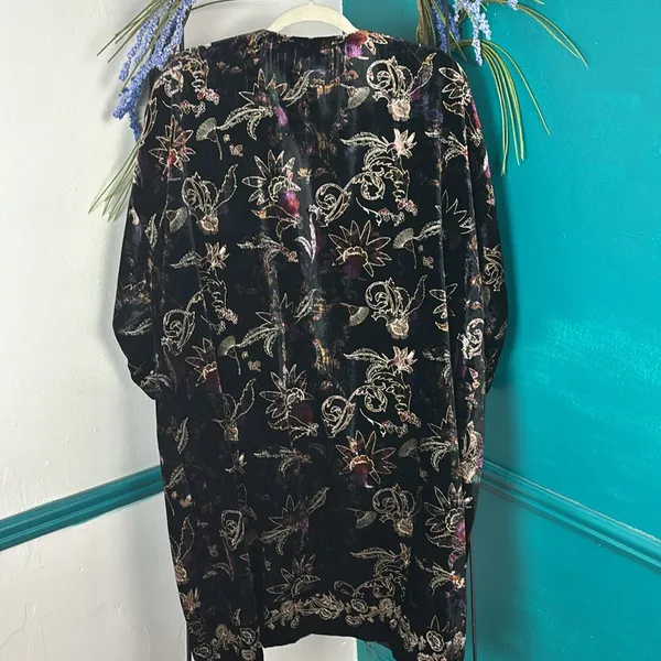 Chico's Black Crushed Velvet Jewel-Toned Floral Imprinted Oversized Boho… - Image 11