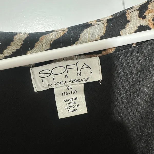 Sofia Vergara Dress XL Black Tan Zebra Smocked Empire Waist Metallic Chiffon - Image 4