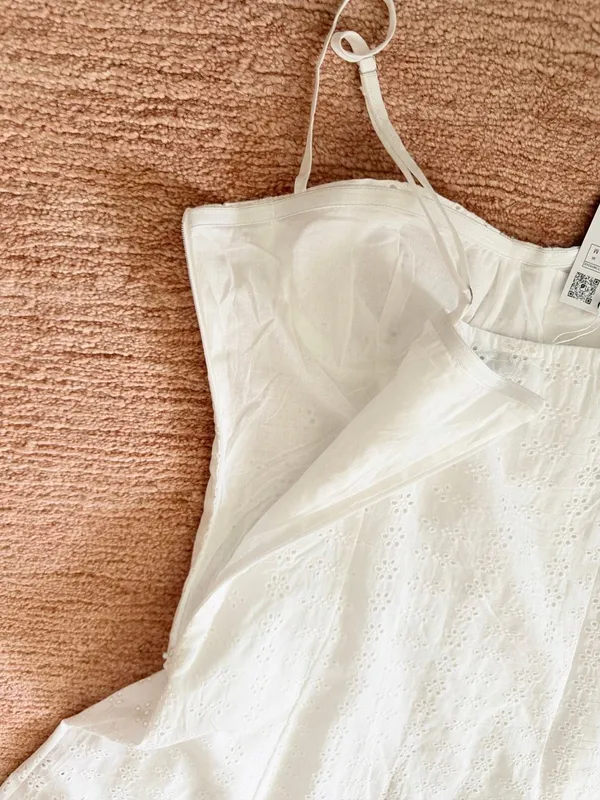 Zara White Eyelet Cotton Midi Sundress Corset Bustier Adjustable Straps NWT M - Image 10