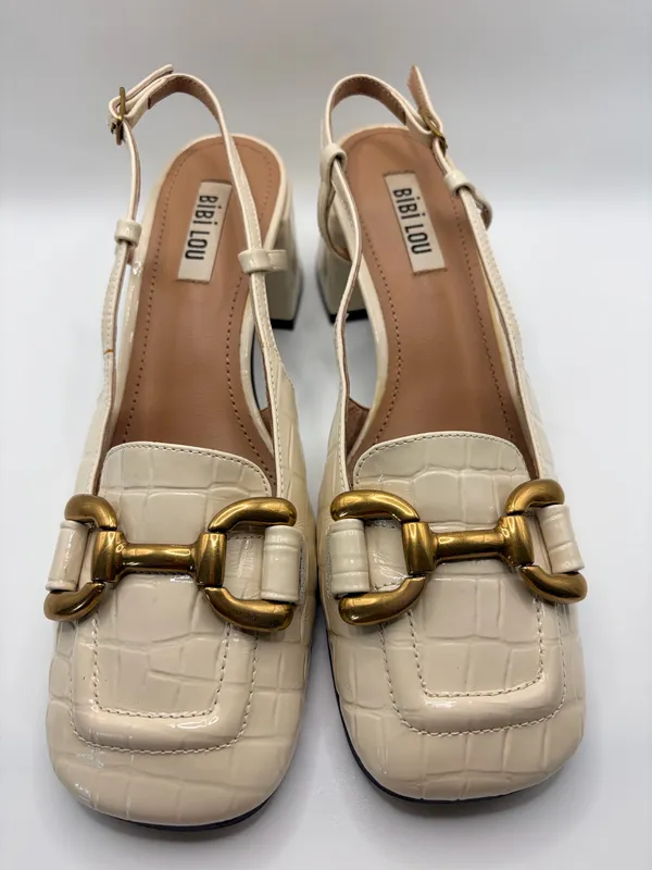 Anthropologie Bibi Lou EU 37 US 6.5 Cream Croc Slingback Loafers Horsebit - Image 3