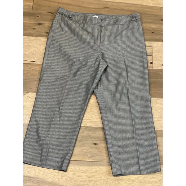 Loft Pants Size 14 Ann Crop Wide Leg Gray White Pinstripe High Rise Cotton - Image 2