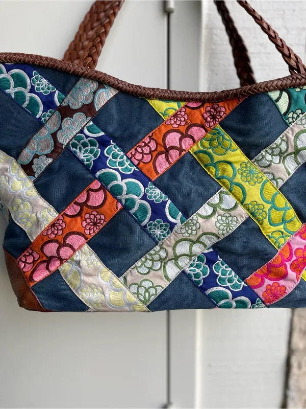 Hadley Pollet Zinnia Departure Tote Navy Brown Leather Braiding - Image 4