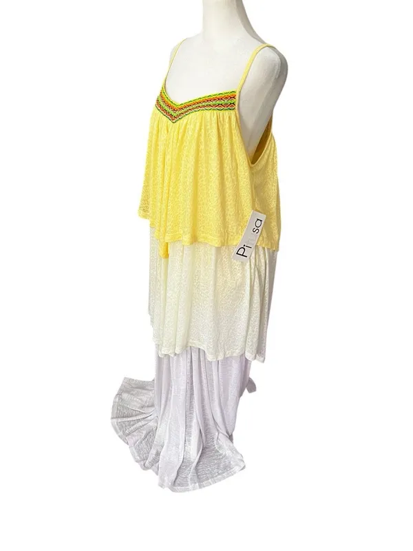 Pitusa NWT Cheetah Print Tiered Maxi Dress Yellow Boho Resort Beach Standard - Image 3