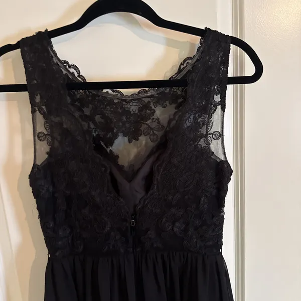 Azazie Elly Black A Line Lace Scoop Neck Chiffon Dress Size A2 Black Tie Wedding - Image 4