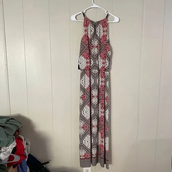 Suite 7 Maxi Dress 14P Petite Red Black Geometric Print NWT Sleeveless Summer Dr - Image 2