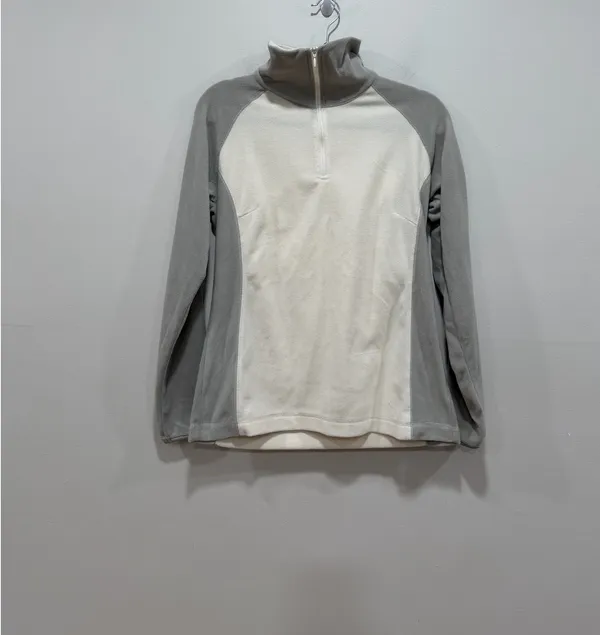 Columbia Fleece Pullover Women’s Gray Cream 1/4 Zip Lightweight Jacket Size Medium - Image 2