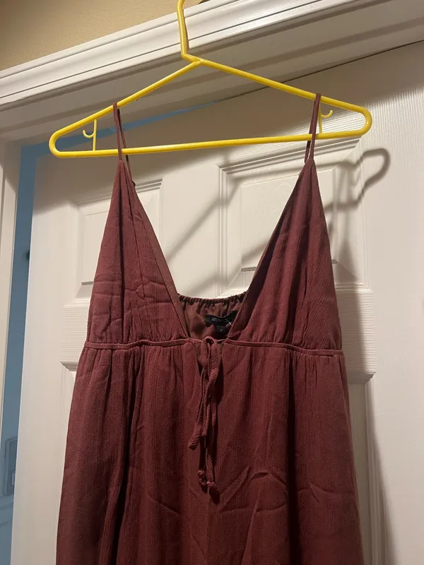 Brown Long Boho Deep Plunge V-Neck Dress - Image 2