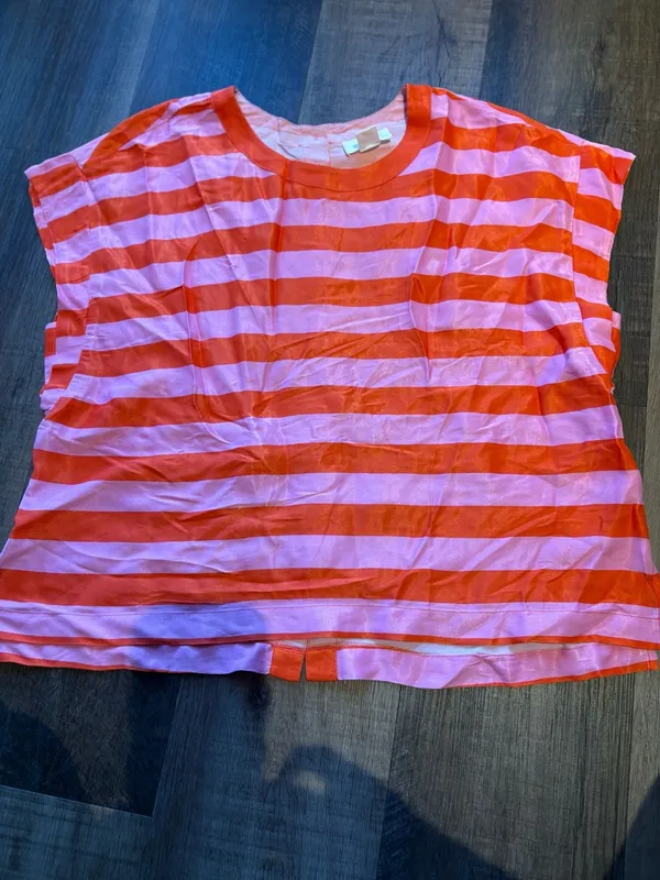 Anthropologie Pink and Orange Striped Button-Back Viscose Top - Image 2