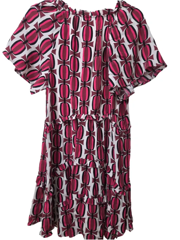 Anthropologie Robin Tiered Mini Dress Women’s Size M Red Beige Geometric Print - Image 7