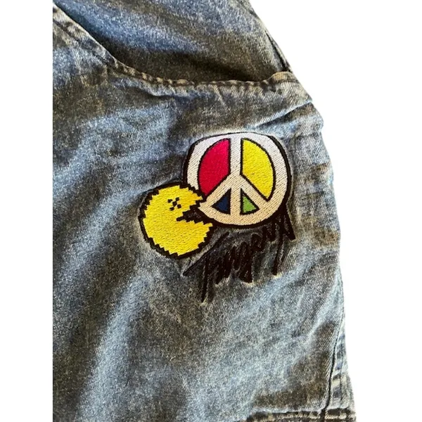 Fingercroxx Vintage Denim Jorts – Peace Patch Pac-Man Graphic – Waist 30 - Image 3