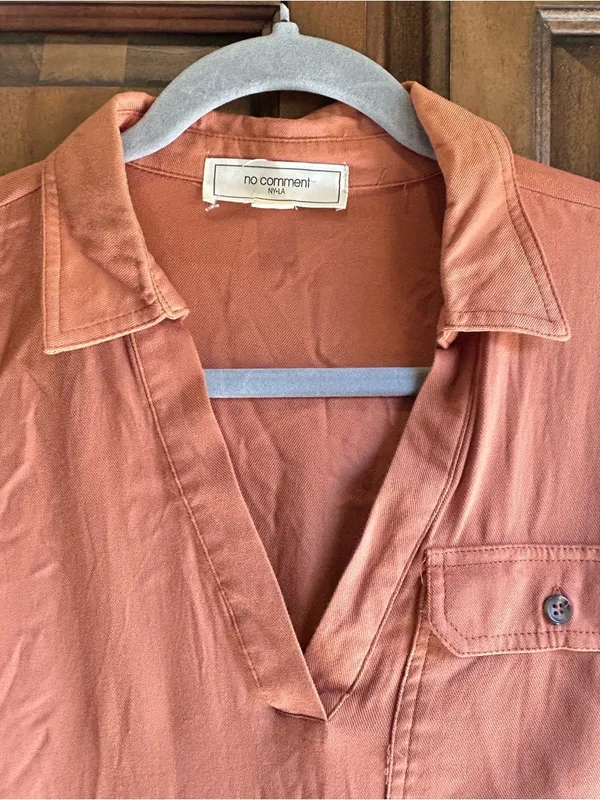 🌸No Comment long-sleeve peach V-neck shirt dress Size small - Image 7