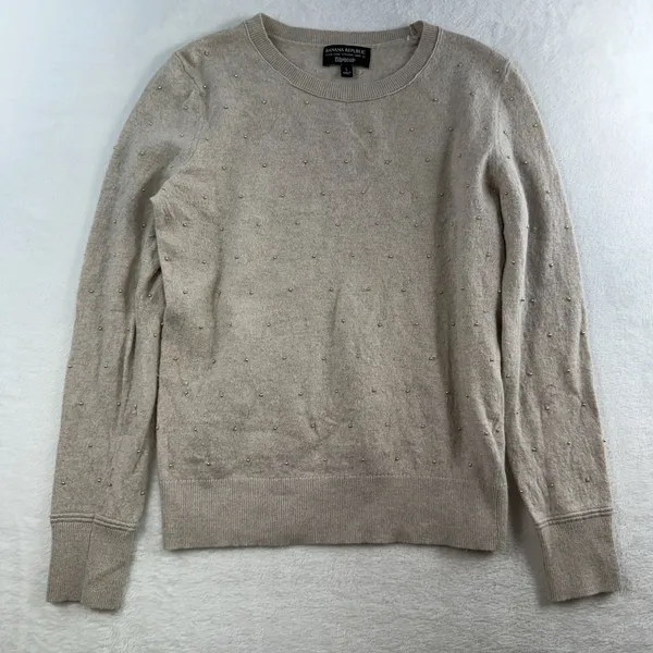 Banana Republic Sz L Sweater Filpucci Merino Wool‎ Cashmere Yarn Beaded Pullover - Image 2