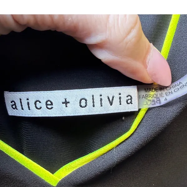 Alice + Olivia Black Neon Yellow‎ Piping V-Neck Sleeveless Jumpsuit Size 4 - Image 3