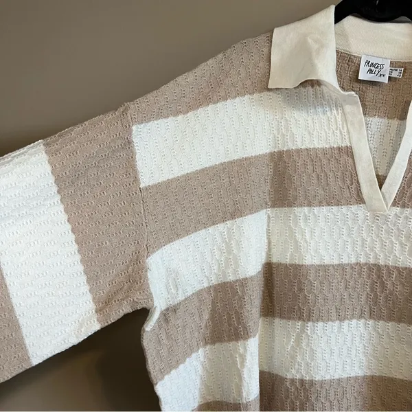 Princess Polly Rick Oversized Stripe Collar Sweater Beige, White 10 - Image 6