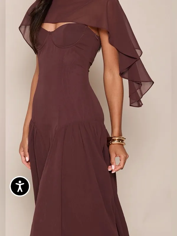CHOCOLATE CHIFFON CAPE MIDI DRESS Pretty Little Thing - Image 3