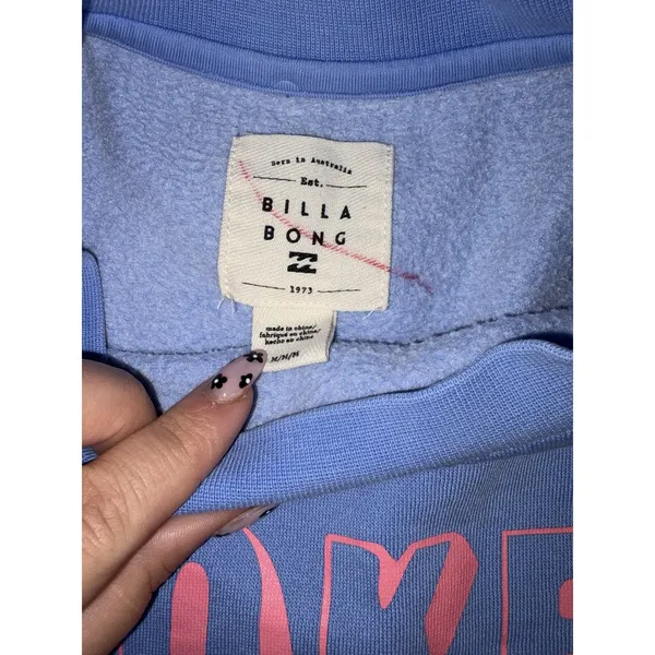 Billabong Cropped Stocked Sweatshirt Blue Pink Medium Relaxed Fit - Image 5