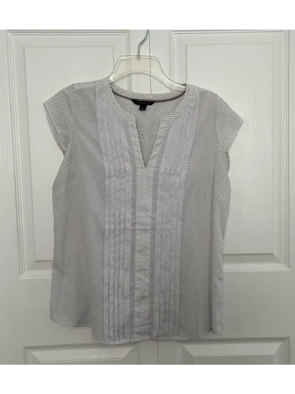 Tommy Hilfiger Split Neck Cap Sleeve Pleated Front Top White /Black Polka Dots S - Image 2