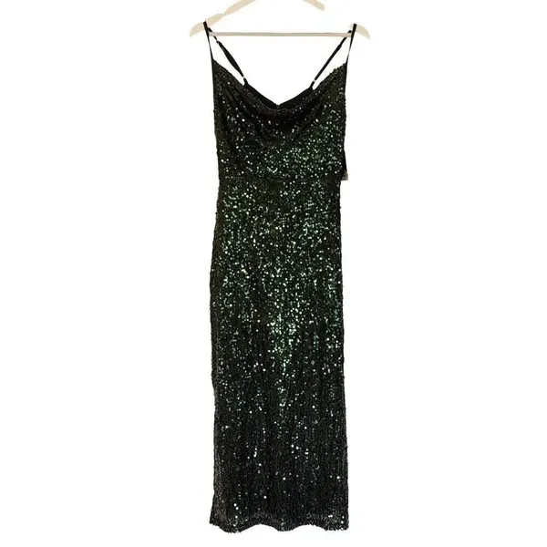 Taylor NWT green sequin cowl neck midi dress 6 - Image 3