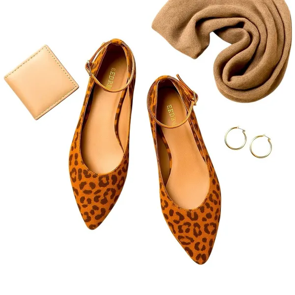 Reden Leopard Print Calf Hair Pointed Toe Ankle Strap Ballet Flats Women’s EU 39 - Image 13