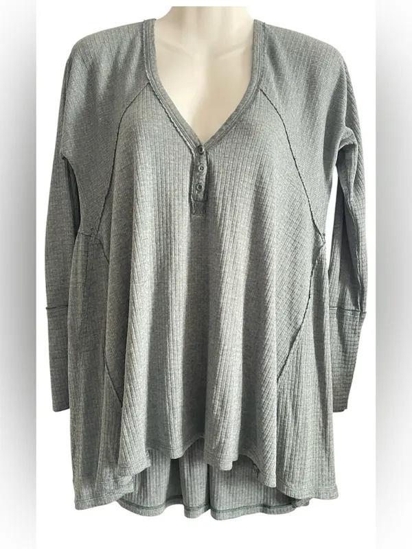 We the Free Henley Top Shirt Textured Green Blue V Neck Free People Women S - Image 3