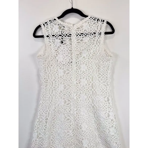 NEW English Factory Mini Dress White Chanall Floral Crochet Overlay A Line Small - Image 9