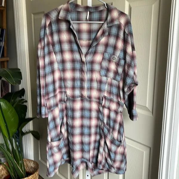 Free People Before I Let Go Plaid Romper Oversized Size Small - Image 2