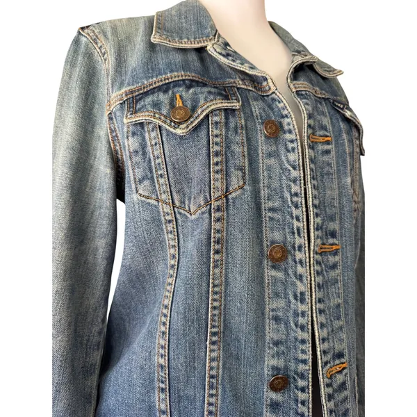 Vintage ‘90s Earl Jean Faded Medium Wash Button Front Denim Trucker Jacket - Image 5