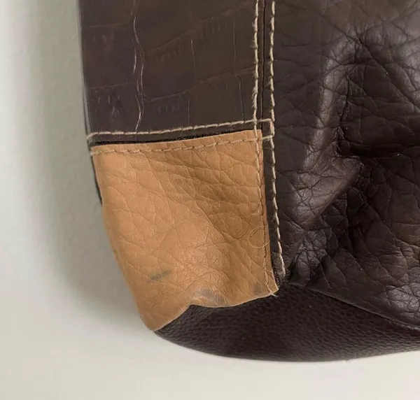 Genuine Leather Patchwork shoulder bag. A standout stunner! Brown - Image 3